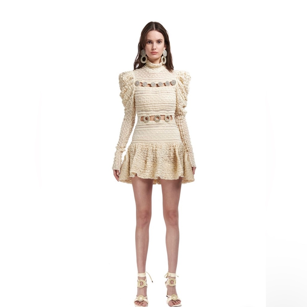 RAISA VANESSA SEQUINED KNIT TURTLE NECK MINI DRESS W/ CRYSTAL BUTTON